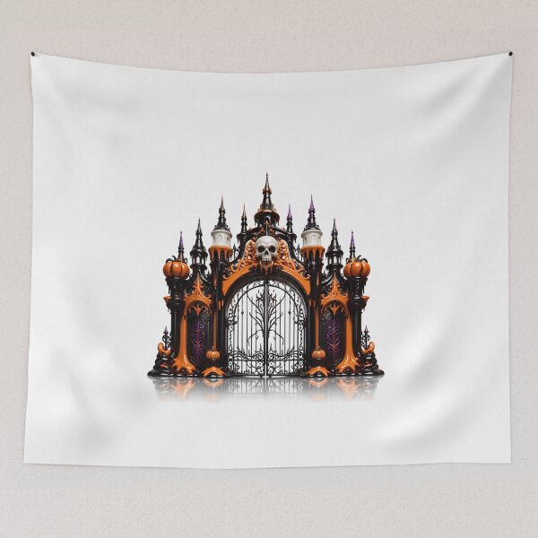 Item preview, Gothic Spooky Cemetery Gate Skull Castle Halloween designed and sold by YourColorsWall.