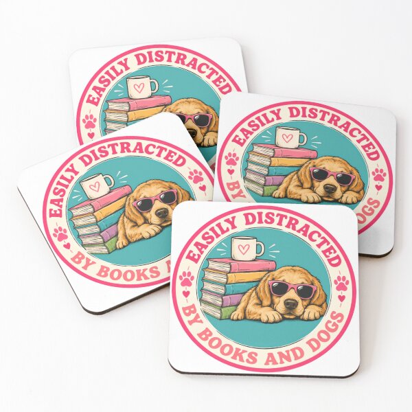 Item preview, Easily Distracted By Books And Dogs Reading Bookworm Dog Lover Pet Owner designed and sold by SkeletonsDanger.