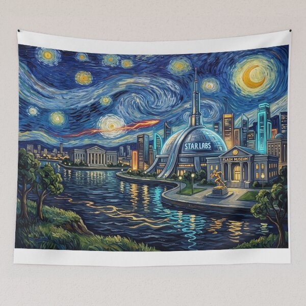 Item preview, Central City Starry Night Comic Art Landscape designed and sold by Bad-Decisions-Designs.