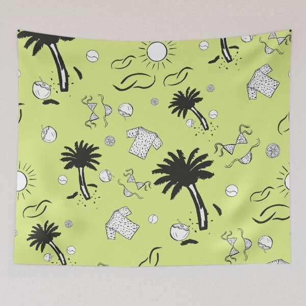 Item preview, Retro Summer Beach Pattern Yellow Green Background  designed and sold by altastudio.