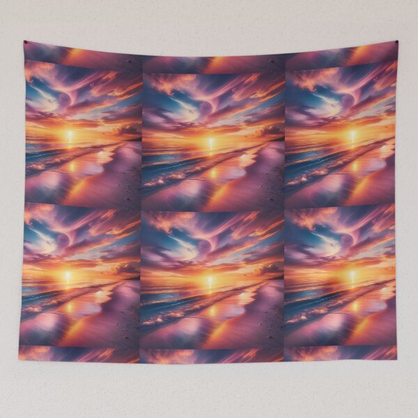 Item preview, Colorful Beach Sunset, Vibrant Ocean Landscape Wall Art designed and sold by NarjaShop.