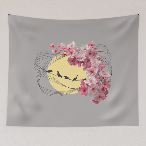 Item preview, Swallows and Flowers against the Sun, inside a circle. Swallows Blossoms. designed and sold by DSoriaDesign.