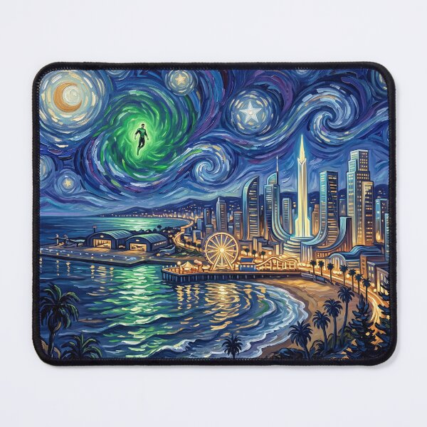 Item preview, Coast City Starry Night Comic Art Landscape designed and sold by Bad-Decisions-Designs.