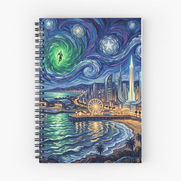 Item preview, Coast City Starry Night Comic Art Landscape designed and sold by Bad-Decisions-Designs.