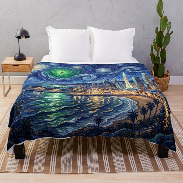 Item preview, Coast City Starry Night Comic Art Landscape designed and sold by Bad-Decisions-Designs.