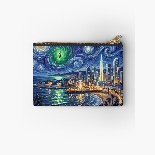 Item preview, Coast City Starry Night Comic Art Landscape designed and sold by Bad-Decisions-Designs.