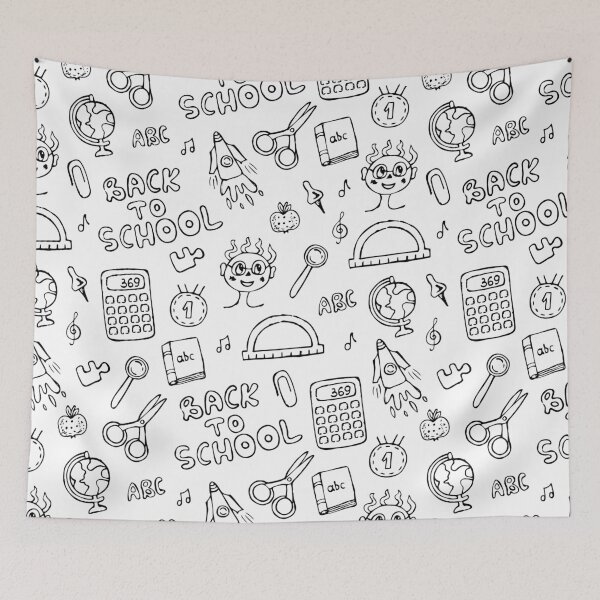 Item preview, Cute back to school black line hand drawn seamless pattern designed and sold by OM-lova.