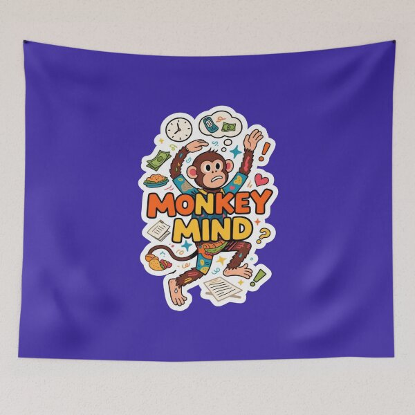 Item preview, Monkey Mind Distracted Cartoon Sticker-Cute Overthinking Mental Health Art designed and sold by carestazafeli.