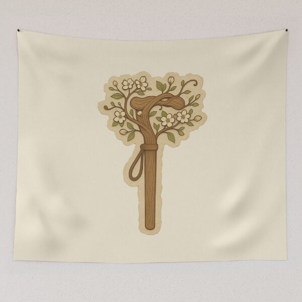 Item preview, Vintage Wooden Walking Stick With Wildflowers designed and sold by ITCHAWAWAA.