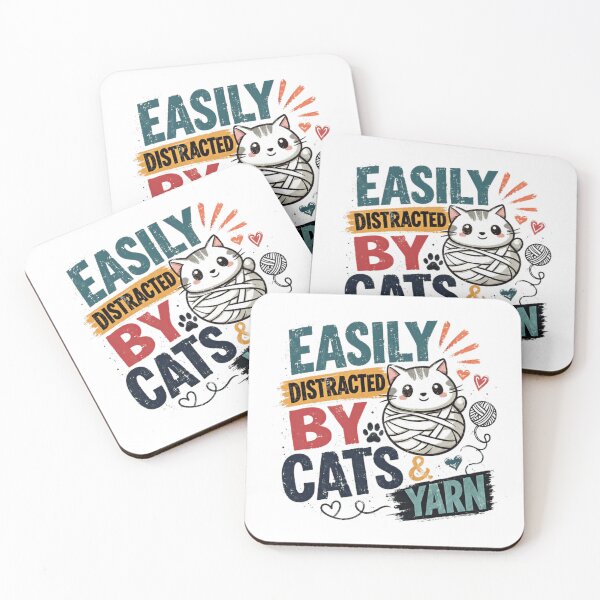 Item preview, Easily Distracted By Cats & Yarn Cat Lover Crafter Gift designed and sold by RetroMini2026.