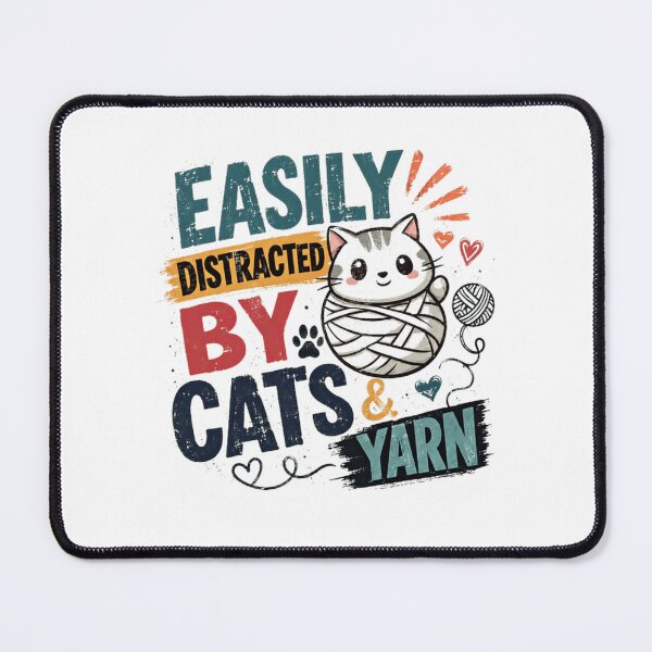 Item preview, Easily Distracted By Cats & Yarn Cat Lover Crafter Gift designed and sold by RetroMini2026.