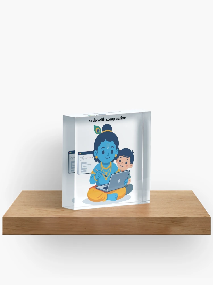 Thumbnail 2 of 5, Acrylic Block, code with compassion | Developer Sticker | Programming Tech Humor designed and sold by BhaktiByte.