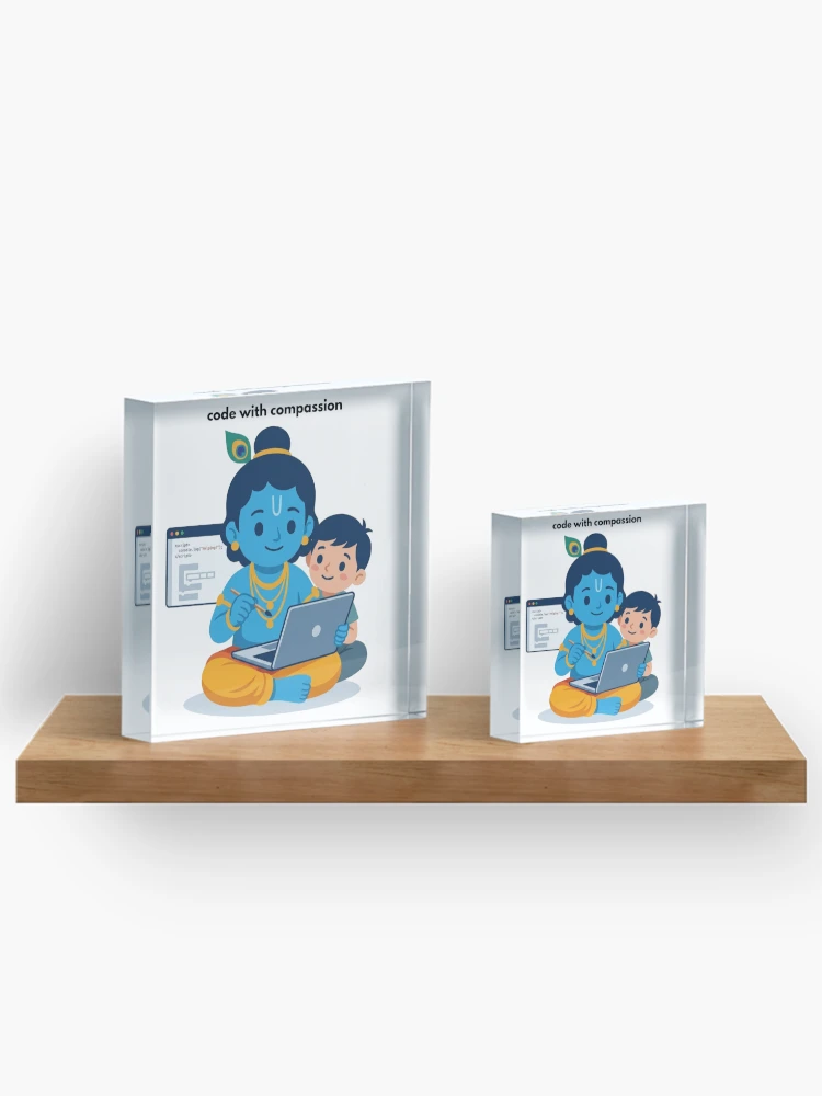 Thumbnail 3 of 5, Acrylic Block, code with compassion | Developer Sticker | Programming Tech Humor designed and sold by BhaktiByte.