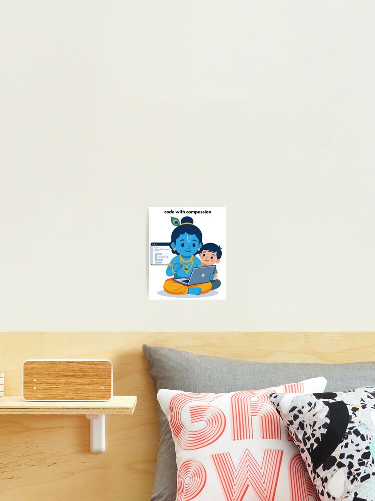 Thumbnail 2 of 3, Photographic Print, code with compassion | Developer Sticker | Programming Tech Humor designed and sold by BhaktiByte.