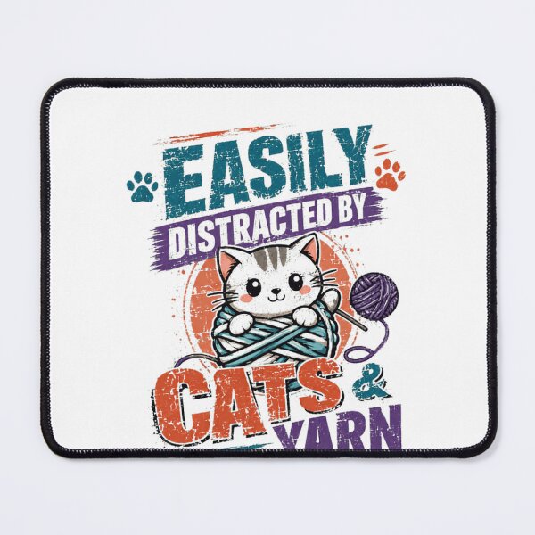 Item preview, Easily Distracted By Cats & Yarn Cat Lover Knitting Crocheting Hobby designed and sold by RetroMini2026.