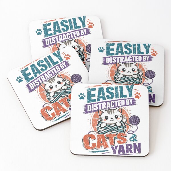 Item preview, Easily Distracted By Cats & Yarn Cat Lover Knitting Crocheting Hobby designed and sold by RetroMini2026.