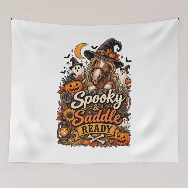 Item preview, Spooky & Saddle Ready Halloween Horse Shirt, Funny Witch Horse Equestrian Halloween Design, Western Horse Lover Gift designed and sold by Ayden World.