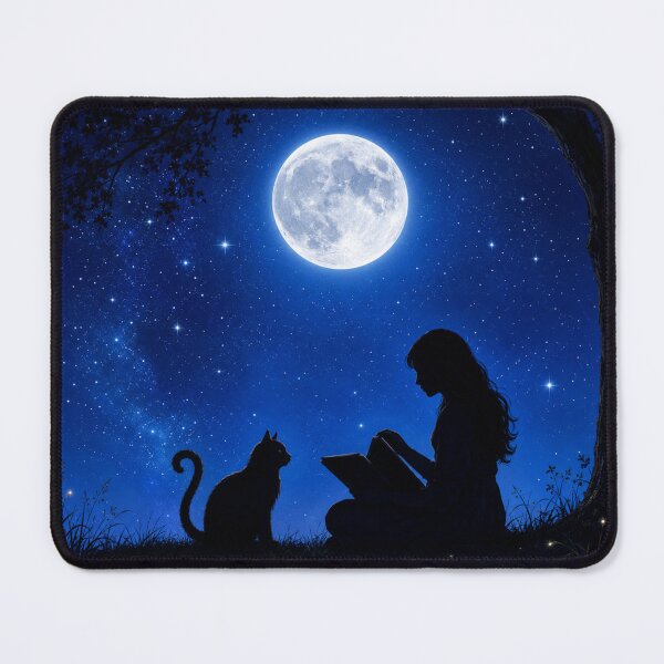 Item preview, Black Cat Under Full Moon | Celestial Night Reading & Witchy Cat Art designed and sold by AbstractAuraArt.
