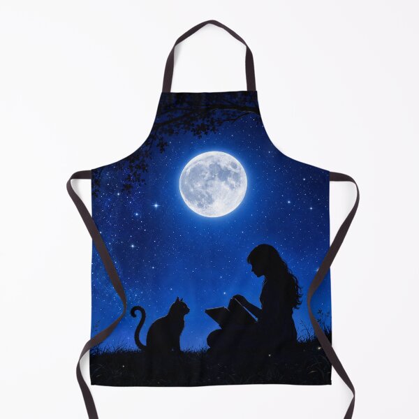 Item preview, Black Cat Under Full Moon | Celestial Night Reading & Witchy Cat Art designed and sold by AbstractAuraArt.