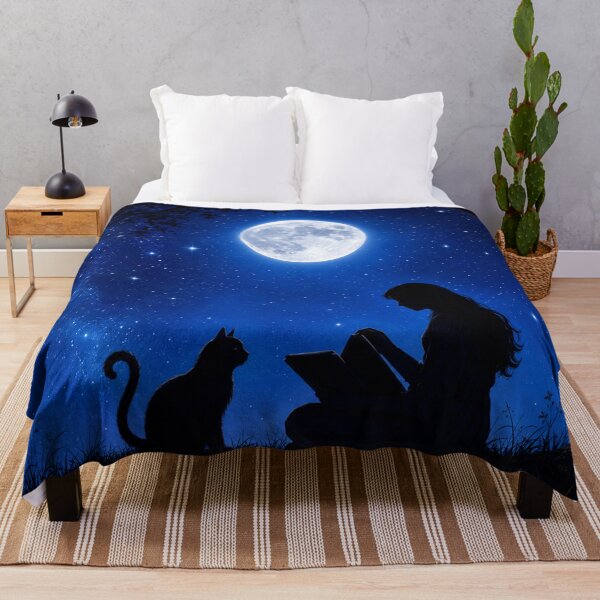 Item preview, Black Cat Under Full Moon | Celestial Night Reading & Witchy Cat Art designed and sold by AbstractAuraArt.
