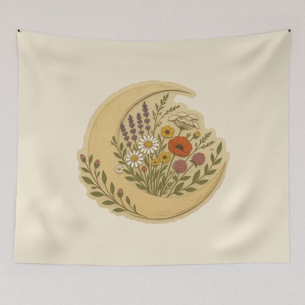 Item preview, Vintage Crescent Moon Wildflower Botanical Bouquet designed and sold by ITCHAWAWAA.