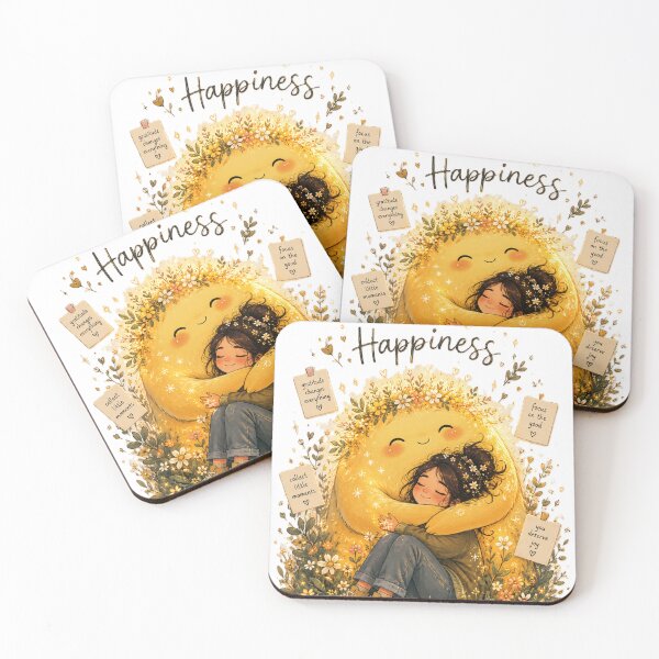 Item preview, Happiness Hug Girl Cozy Floral Quote Illustration designed and sold by MIArt Studio.