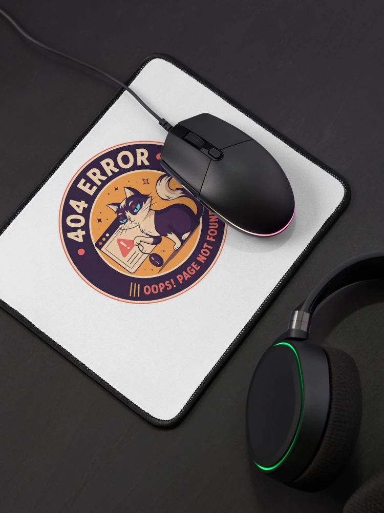 Thumbnail 4 of 5, Mouse Pad, 404 Error Oops! Page Not Found Programmer Developer Tech Cat designed and sold by HumansStuck12.