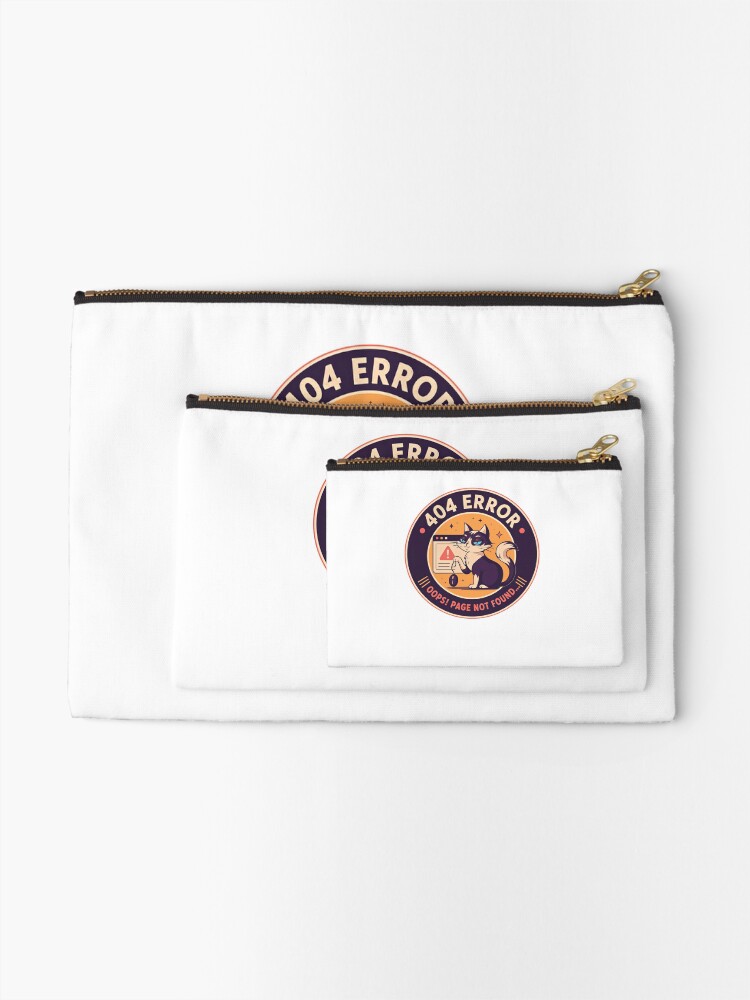 Thumbnail 2 of 4, Zipper Pouch, 404 Error Oops! Page Not Found Programmer Developer Tech Cat designed and sold by HumansStuck12.