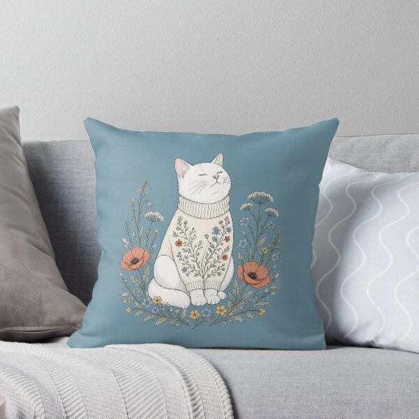 Item preview, Cozy Cat in Floral Sweater – Soft Illustrative Design for Cat Lovers & Home Comfort designed and sold by SilentPowerArt.