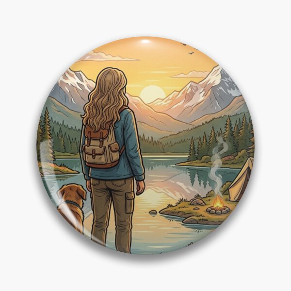 Item preview, Woman and Dog Mountain Sunset Vintage Adventure Design designed and sold by lovepower.