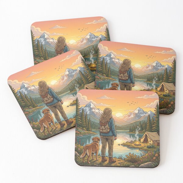 Item preview, Woman and Dog Mountain Sunset Vintage Adventure Design designed and sold by lovepower.
