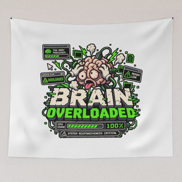 Item preview, Brain Overloaded – CPU 100% Retro Pixel Humor designed and sold by Mad Factory Designs.