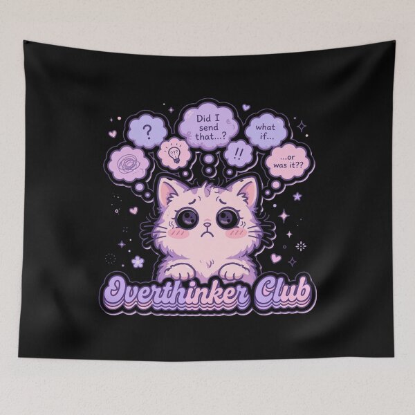 Item preview, Overthinker Club - Cute Anxious Cat Pastel Sticker designed and sold by Fulaly.