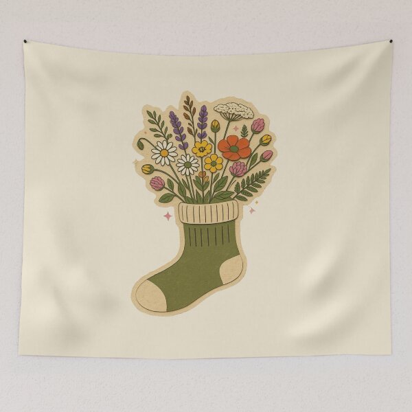 Item preview, Vintage Green Hiking Sock Wildflower Bouquet designed and sold by ITCHAWAWAA.