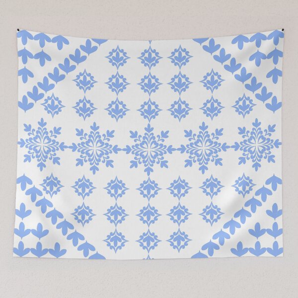 Item preview, Baby Blue Ornamental Floral Tile Pattern with Geometric Diamond Composition designed and sold by Ei-Ei.