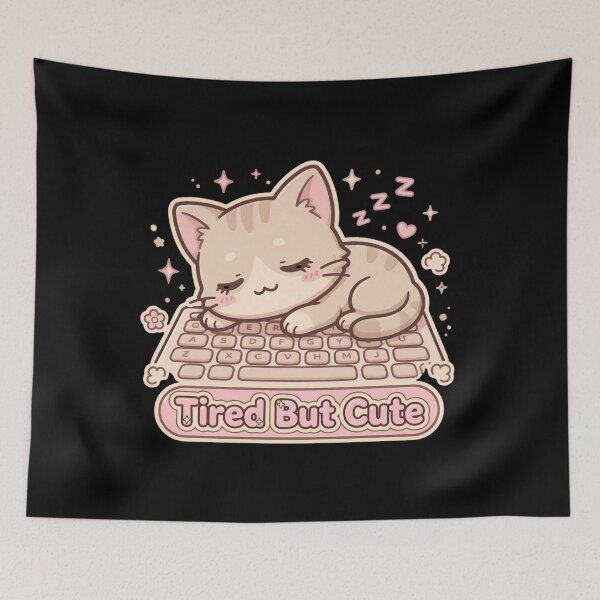 Item preview, Tired But Cute - Sleepy Cat on Keyboard Aesthetic designed and sold by Fulaly.