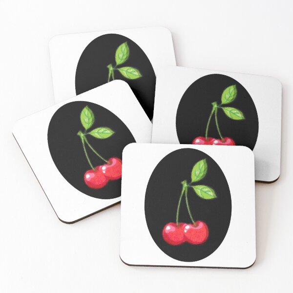 Item preview, Two Fresh Red Cherries With Green Leaves designed and sold by darksteel101.