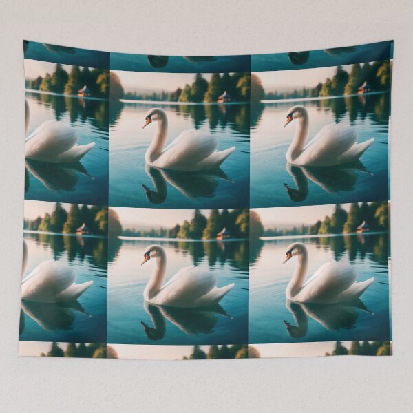 Item preview, White Swan on Tranquil Lake, Serene Nature Wall Art designed and sold by NarjaShop.