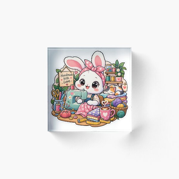 Item preview, Pegatina de conejito de costura hecha a mano con amor | Lindo conejito para taller de manualidades | Regalo para amantes de la costura y el crochet designed and sold by GenZStickerHub1.