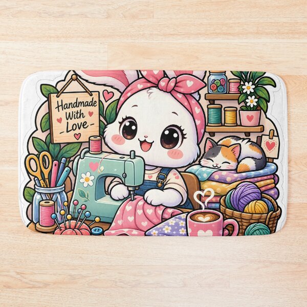 Item preview, Handmade With Love Sewing Bunny Sticker | Cute Craft Room Bunny | Sewing & Crochet Lover Gift designed and sold by GenZStickerHub1.