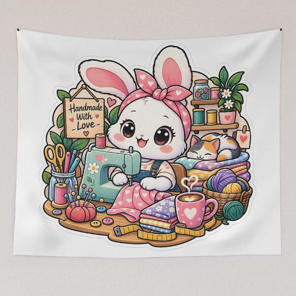 Item preview, Handmade With Love Sewing Bunny Sticker | Cute Craft Room Bunny | Sewing & Crochet Lover Gift designed and sold by GenZStickerHub1.