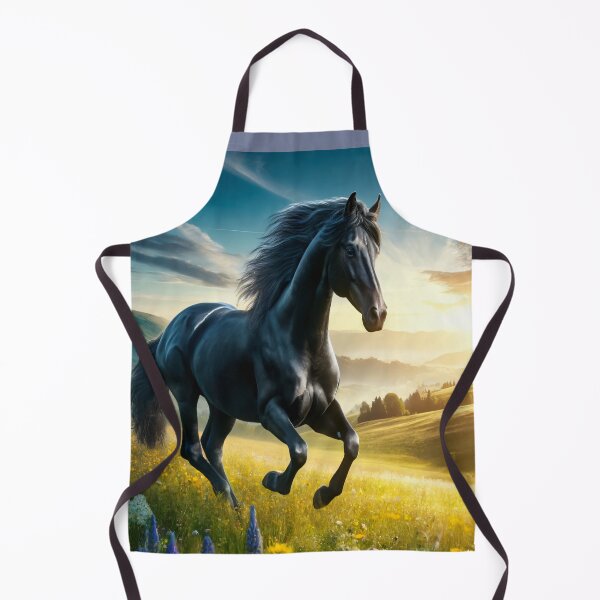 Item preview, Black Horse Running Through Wildflower Meadow, Majestic Horse Art designed and sold by NarjaShop.