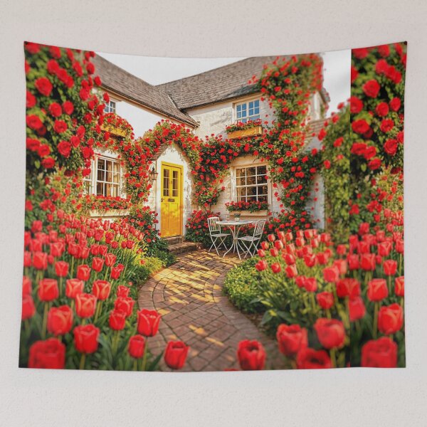 Item preview, Charming cottage with abundant red roses designed and sold by The Empire Of Digital Art..