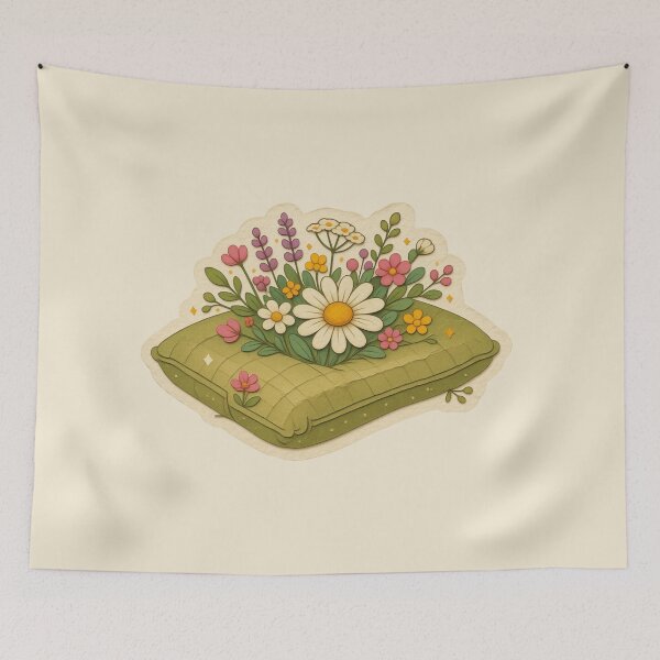 Item preview, Cozy Quilted Pillow With Wildflower Bouquet designed and sold by ITCHAWAWAA.