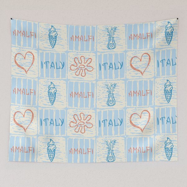 Item preview, Amalfi style blue and terracotta seamless pattern designed and sold by OM-lova.
