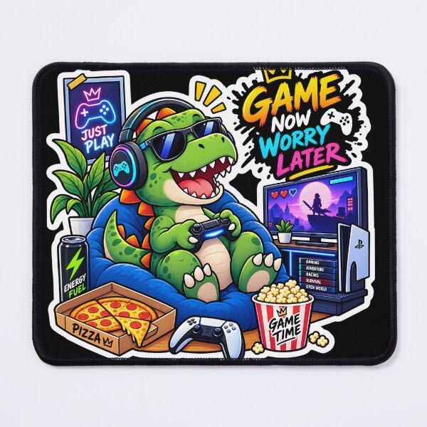 Item preview, Game Now Worry Later T-Rex Sticker | Funny Gamer Dinosaur | Gaming Sticker | Gamer Gift designed and sold by GenZStickerHub1.