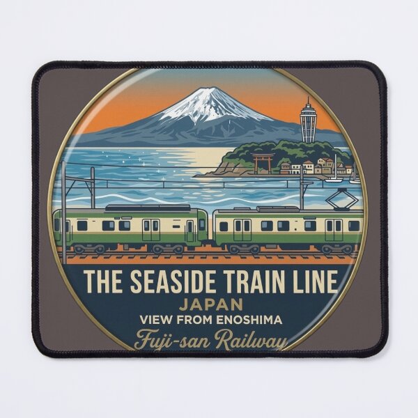 Item preview, Vintage Japanese Seaside Train & Mount Fuji View designed and sold by ZenJapanArt.