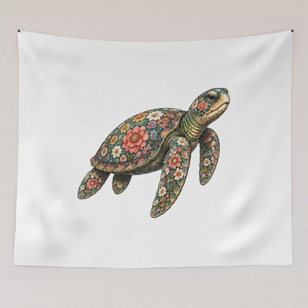 Item preview, Floral Pattern Sea Turtle | Ocean Floral V.2 Art Collection designed and sold by Zaru Art Studio.