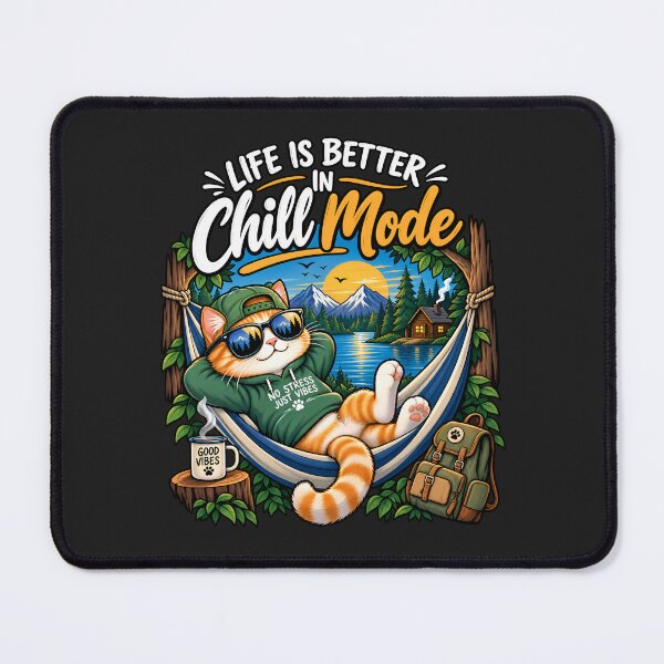 Item preview, Life Is Better in Chill Mode – Cool Cat Camping T-Shirt designed and sold by : CraftyVibes.