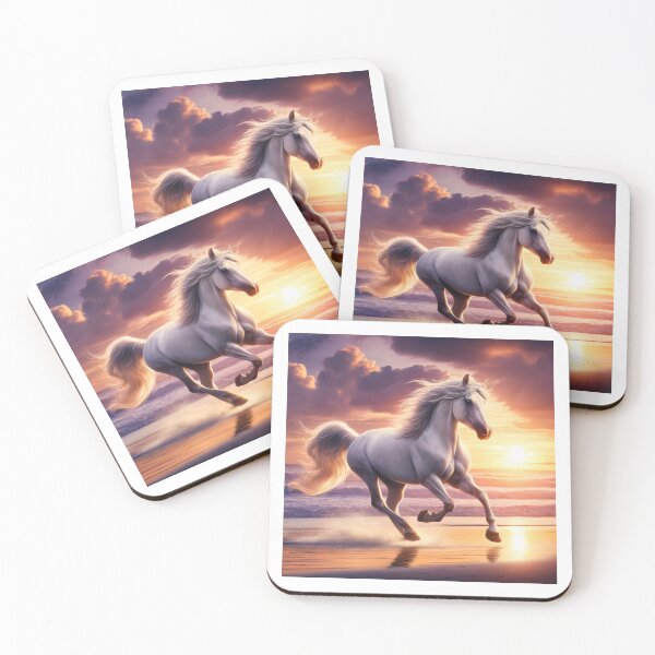 Item preview, White Horse Running on Beach at Sunset, Majestic Equestrian Art designed and sold by NarjaShop.